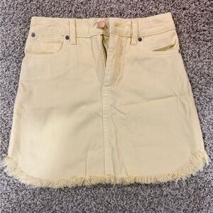 PAIGE Pale Yellow Frayed-Hem Denim Mini Skirt